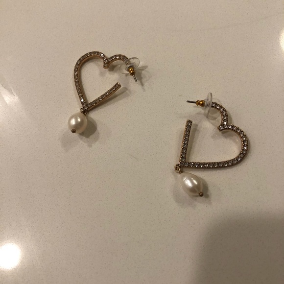 J. Crew heart shaped pave earrings with pearl drop - Picture 7 of 7